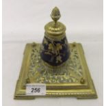 A 19th Century brass mounted inkwell with gilt decorated glass body
