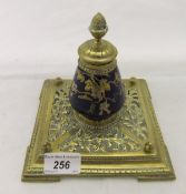 A 19th Century brass mounted inkwell with gilt decorated glass body