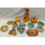 A collection of Shelley pottery wares with dripware and concentric circle decoration etc, to include