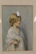 ENGLISH SCHOOL "Girl holding daisies", watercolour, unsigned,