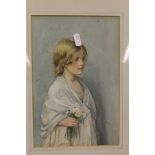 ENGLISH SCHOOL "Girl holding daisies", watercolour, unsigned,