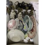 A box of assorted Victorian and later china to include tureens, soup bowls, etc.