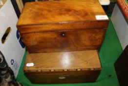 A 19th Century mahogany two section tea caddy with associated mixing bowl,