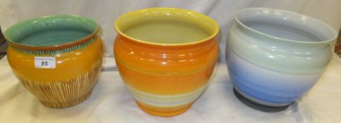 Three Shelley pottery jardiniers, to include one with dripware decoration in green and pale orange,