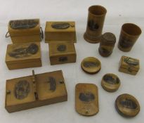 A collection of Mauchlin ware to include trinket boxes inscribed "Osborne House",
