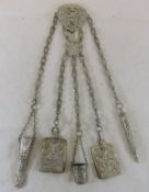 A plated chatelaine with scissor holder, pin cushion, thimble,