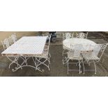 A set of eight lattice work white painted folding garden chairs,