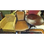 A 19th Century mahogany upholstered salon chair, a modern circular occasional table,