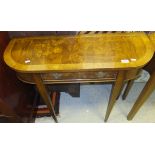 A burr walnut hall table with single drawer,