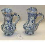 A pair of small Dutch Delft lidded ewers, each inscribed "WVDB56" to base CONDITION REPORTS Height