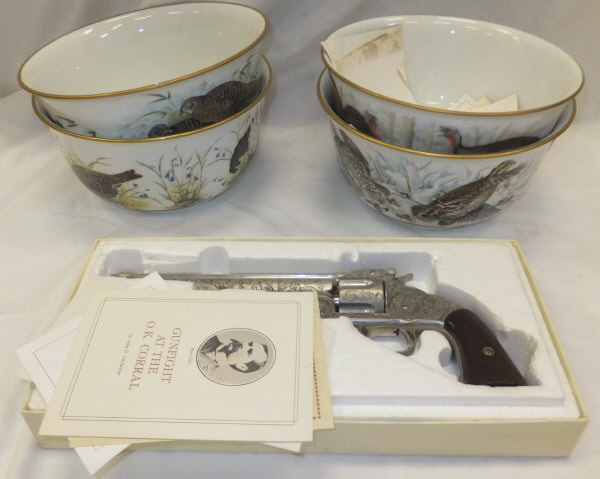 A set of four Franklin Porcelain game bird bowls, together with a Wyatt Earp .