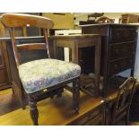 An early 20th Century oak three drawer chest, a Victorian dining chair with floral upholstered seat,