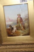 PAUL JONES "Boy carrying kill, with two Terriers", oil on board, signed "P.