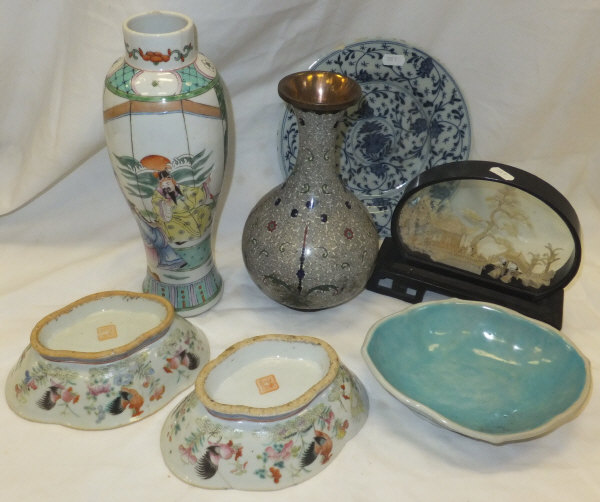 A box containing a collection of Oriental and other ceramics, etc.