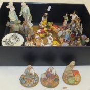 A collection of china and other ornaments to include three small Lopez Sanchez Granada terracotta