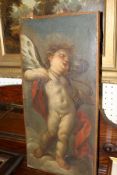 ITALIAN SCHOOL "Study of cherub upon a cloud with red sash", oil on canvas, unsigned CONDITION