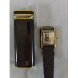 A Cartier tank quartz vermeil wristwatch with silver gilt case and tri-colour gold and enamel set