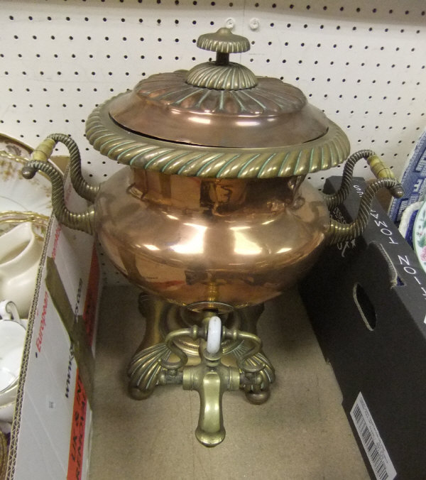 A 19th Century copper and ivory handled samovar stamped "Best London Manufact" to lid, - Image 2 of 2