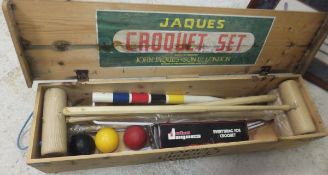 A pine boxed Jaques croquet set,