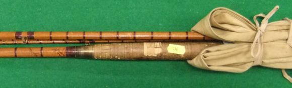 A Hardy "The Wye" three piece split cane salmon fly rod, together with spare tip and maker's cloth