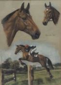 MARY BROWNING "Danville 1982", study of a cross country horse, pastel,