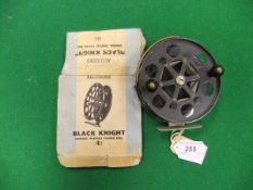 An Allcocks "Black Knight" 41/2" centre pin fishing reel with damaged box