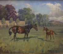 JOHN KING "Mare and Foal", oil on board signed lower right CONDITION REPORTS Size approx. 60 cm x 50