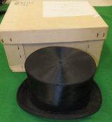 A black silk top hat by Locke & Co., in a cardboard hat box CONDITION REPORTS Wear to top of hat