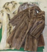 A pale brown mink full length coat, together with a pale brown musquash three quarter length coat