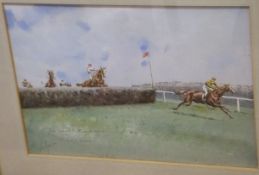 JOHN BEER "The Grand National 1906 Last Fence", watercolour,