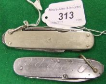 Two fisherman's knives - one with nickel silver side plate bearing Eye Witness trademark and the