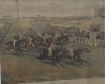 AFTER F C TURNER "The Start of the Derby" and "Coming Home for the Derby", coloured engravings, a