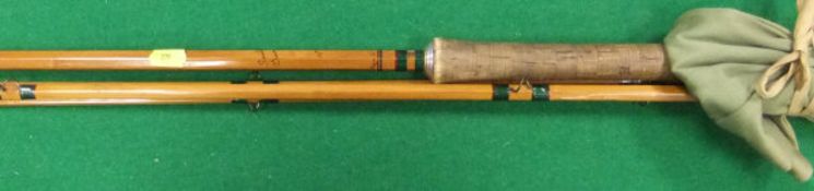 A Pezon et Michel "Parabolic Saumon" 14 ft three piece split cane salmon fly rod, together with