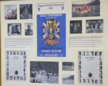 A framed and glazed set of prints and photographic prints relating to The England World Champions