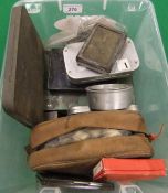 A box containing a large quantity of fishing accessories to include alloy fly tins,