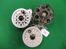 A "Mercury" 4" centre pin fishing reel and two Shakespeare Beaulite fishing reels.