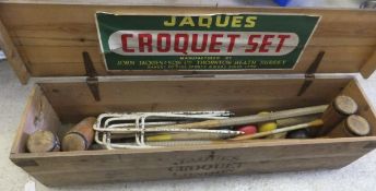 A pine boxed Jaques croquet set