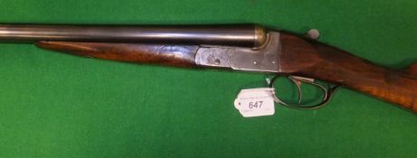 A BSA 12 bore shotgun, double barrel side by side, box lock, ejector, (barrels sleeved,