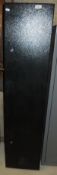 A black painted metal four gun cabinet with ammunition compartment (exterior hinged therefore