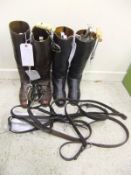 A pair of black leather riding boots with trees and boot pulls, approx size 5½, together with a pair