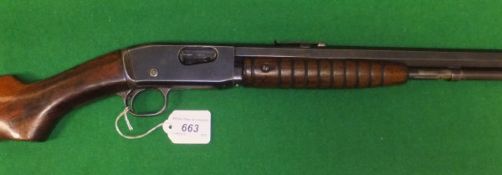 A Remington model 12 C .22 short, long or long rifle, single barrel, pump action, 23" barrels (No.