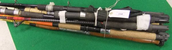 A collection of six miscellaneous sea fishing rods,