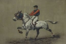 AFTER FRANCISQUE REBOUR "Jockey on Horse", colour print signed in pencil lower right, together