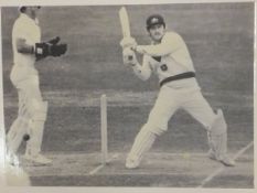 Various cricketing ephemera to include black and white photographic prints of bowlers, batsmen,