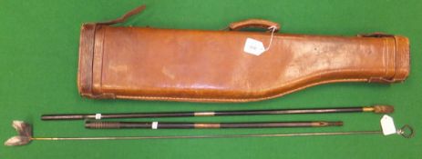 Leather leg o' mutton gun case and three various gun cleaning rods