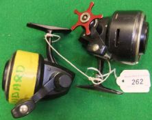 A pair of ABU closed face fishing reels, models 505 and 501.