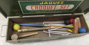 A painted pine boxed Jaques croquet set