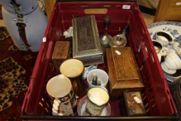 A box containing an early 19th Century rosewood two section tea caddy,