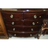 A 19th Century mahogany bow fronted chest of two short and three long drawers on turned feet