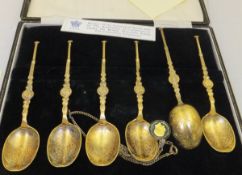 A set of six Birmingham silver gilted annointing spoons together with a modern necklace